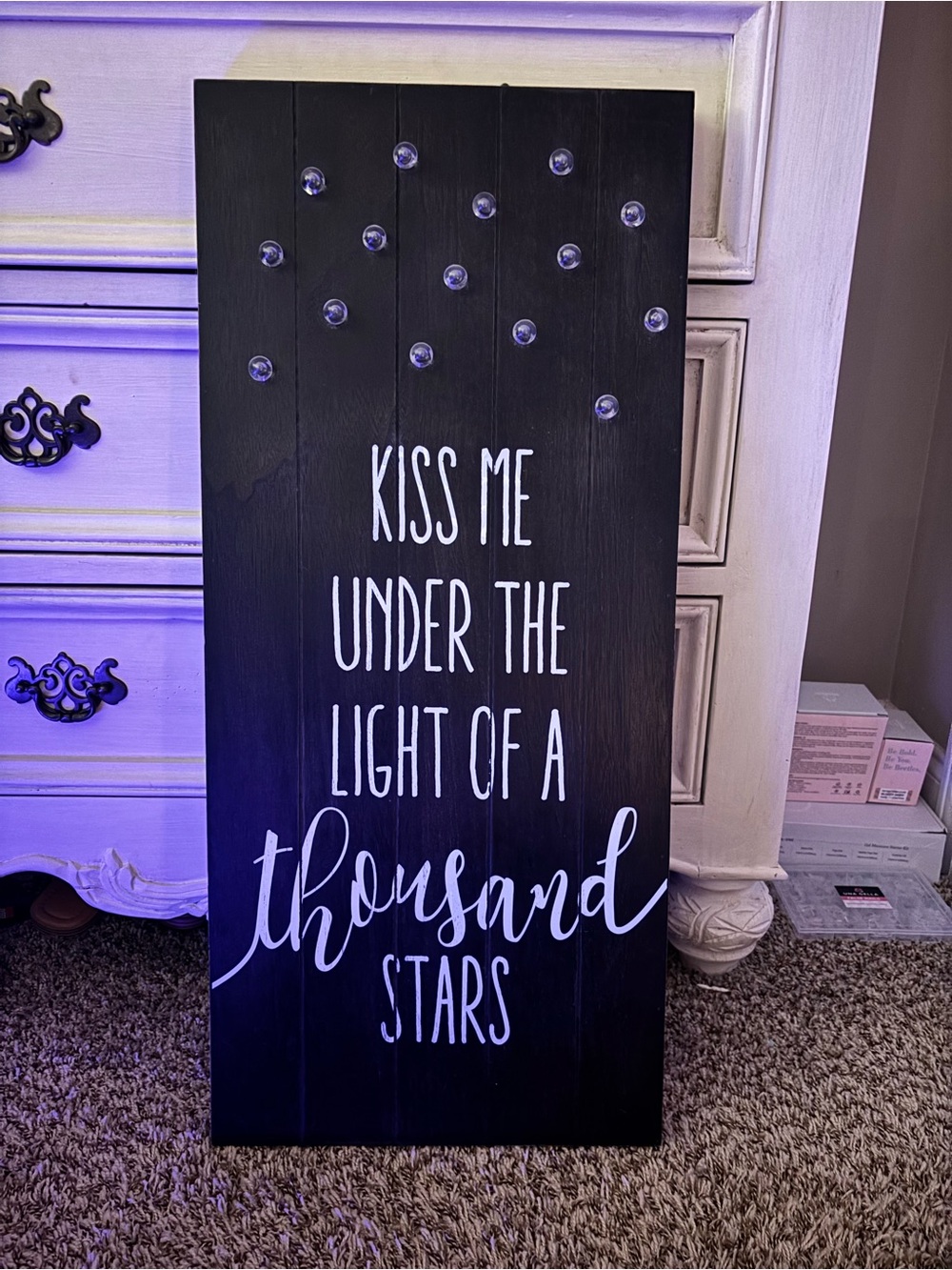 Kiss Me Under the Light of a Thousand Stars Wooden Sign - Black & White